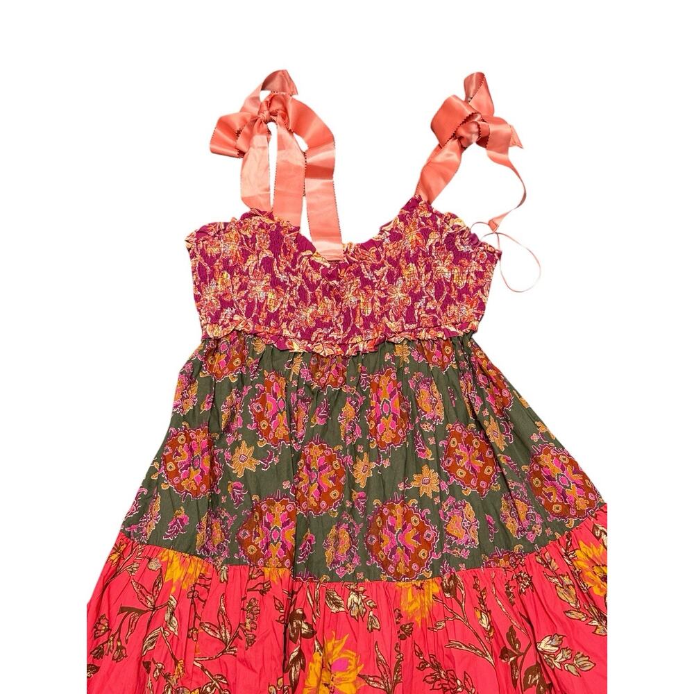 Free People Bluebell Maxi Dress L Floral Smocked Tiered Cotton Boho - Picture 8 of 10